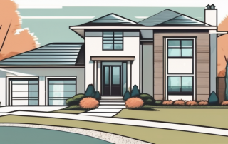 A house with a "for sale" sign in the front yard