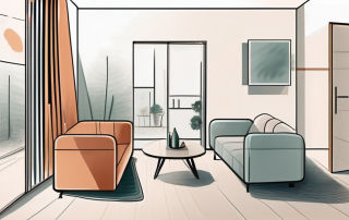 A half-furnished room with a visible dividing line