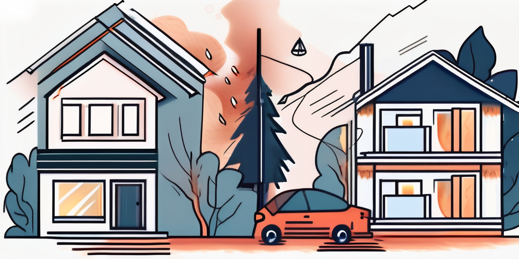 A residential building with various elements like a fire