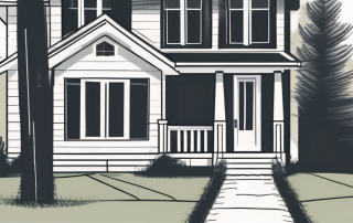 A house with a 'for sale' sign in the front yard