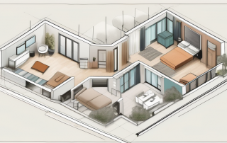 A floor plan with various architectural symbols