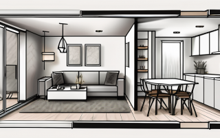 A room layout with various elements like furniture and fixtures