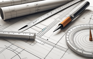 A variety of drafting tools like rulers