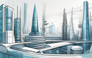 A futuristic digital cityscape with various innovative structures