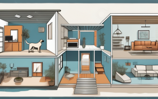 A home floor plan that incorporates various pet-friendly features