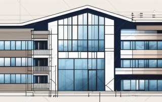 A blueprint of a building with various construction elements