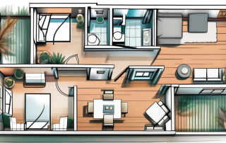 A creative and innovative floor plan with various unique architectural elements and design features