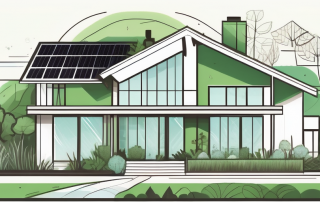 An eco-friendly house blueprint featuring elements like solar panels
