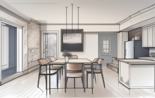 A blueprint of a house with various renovation elements like a demolished wall