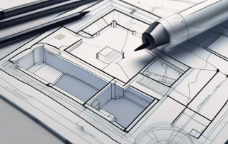 A computer displaying a floor plan design software interface on one side