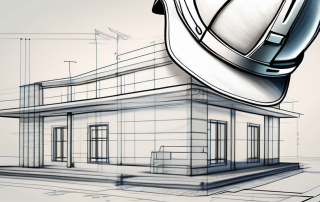 A blueprint with architectural tools