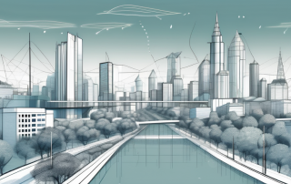 A cityscape with various buildings