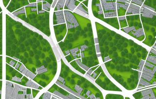 Urbanes Planungsmodell mit geordneten Parzellen, Gruenflaechen und Infrastruktur, strategische Entwicklung und optimale Landnutzung.