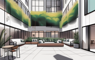 An urban courtyard showcasing five different creative design ideas