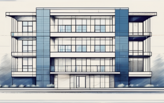 A blueprint of a building plan with a check mark on it