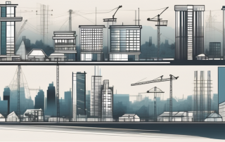 A cityscape under construction with various buildings in different stages of development