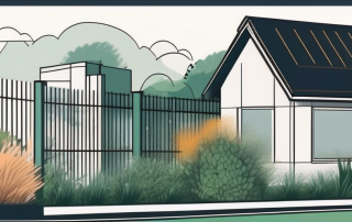 A residential boundary line with various construction elements like fences