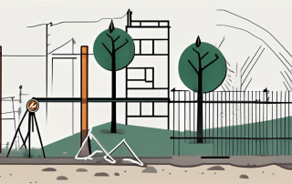 A construction site near a property line with various symbols indicating potential errors