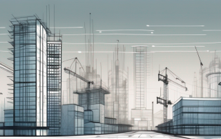 A cityscape with various buildings in different stages of construction