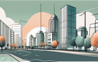 A cityscape with different types of buildings