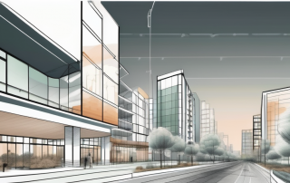 A cityscape undergoing transformation