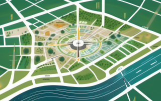 A strategic city planning map with various zones marked