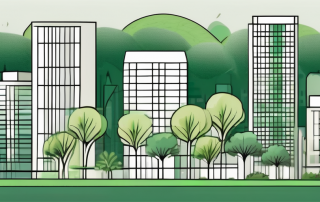 A cityscape showing various zones like residential