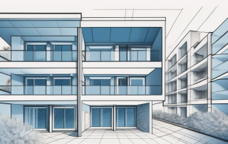 A blueprint of a property with close neighboring buildings