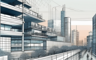 A cityscape with various architectural designs