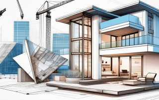 Various architectural blueprints and construction tools