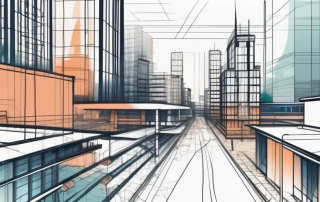 A cityscape with various buildings under construction