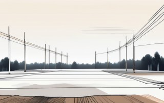 Leeres, weitraeumiges Baugrundstueck mit Markierungen und Baeumen unter klarem Himmel, ideal fuer Immobilieninvestitionen.