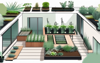 A small plot of land showcasing seven different practical solutions for utilizing the space