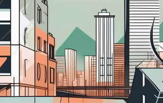 A city landscape with various zones like residential