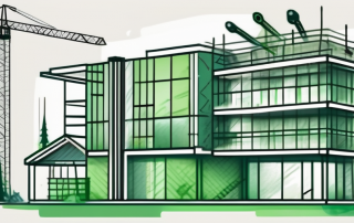 A blueprint of a building with a green check mark on it