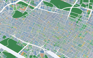 Detaillierte Stadtplanungskarte mit farbigen Zonen, Infrastruktur und Entwicklungsprojekten fuer zukuenftiges Wachstum.