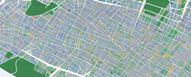 Detaillierte Stadtplanungskarte mit farbigen Zonen, Infrastruktur und Entwicklungsprojekten fuer zukuenftiges Wachstum.