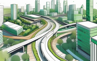 A cityscape in development with various buildings in different stages of construction