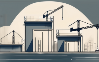 A construction site with three keys symbolically floating above it