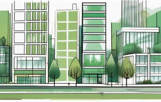 A cityscape with various zones marked for different uses
