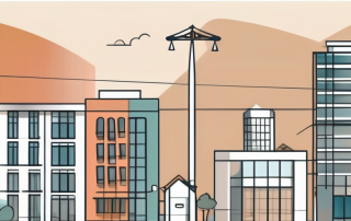 A property boundary line with different types of buildings on either side