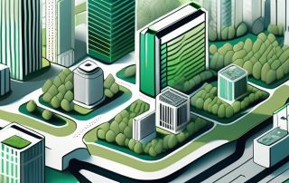 A modern cityscape with different zones clearly marked