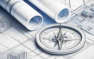 A blueprint of a city planning layout with various architectural structures