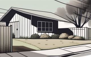 A suburban house close to the boundary line with visible errors like tree branches overhanging on the neighbor's property