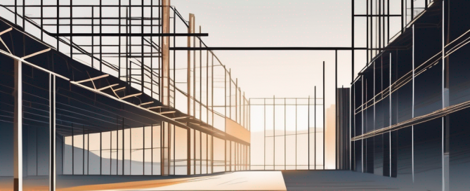 Leeres, friedvolles Baustellengelaende im sanften Sonnenlicht, symbolisiert Potential und Bereitschaft fuer zukuenftige Bauprojekte.