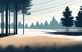 Sonnenbeschienenes, leeres Grundstueck bereit zum Bauen, umgeben von jungen Baeumen und klarem blauem Himmel. Ideal fuer Bauvorhaben.