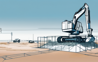 Baustellenvorbereitung auf leerem Grundstueck unter klarem blauem Himmel mit verstreutem Vermessungsequipment zur Darstellung genauer finanzieller und struktureller Planung.