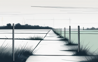 Ruhige Landschaft mit leerem Grundstueck und Markierungspfaehlen fuer Bauzonen unter klarem Himmel, Entwicklungsbereitschaft signalisierend.