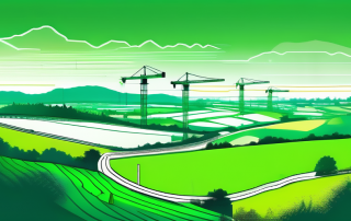 Gruenes Landschaftsbild in Deutschland mit Markierungen der Top 5 Grundstuecke zum Kauf fuer Bebauung unter klarem Himmel.