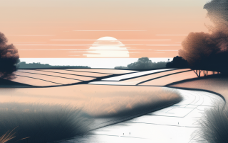 Weites, friedliches, unbebautes Land im sanften Sonnenuntergangslicht, zeigt Potenzial fuer neue Bauvorhaben.